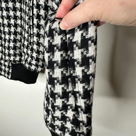 Philip Ayler White Black French Tweed Houndstooth Black Trim Zip Bomber Jacket - Picture 3 of 10
